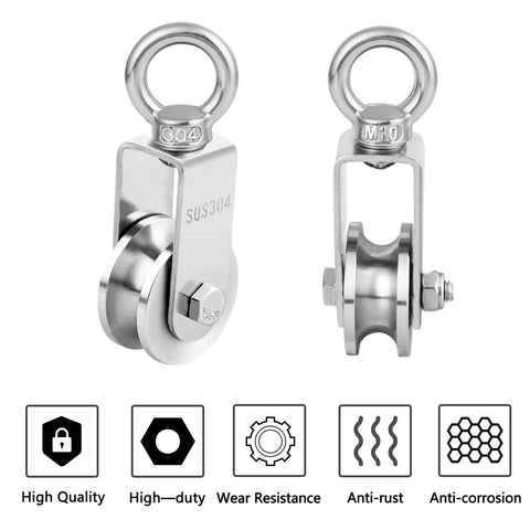 48MM Stainless Steel Crane Pulley Block and Tackle Pulley System, Heavy Duty Bearing Inside V Type Swivel Pulleys Wheel for Rope