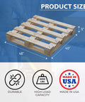 Heavy Duty 48 By 40 By 5 Inch Wooden Pallet Kit For Industrial Warehousing Unassembled Flat Pack Stackable And Reusable Lightweight Pinewood Pallet Greaton For Warehouse Supermarket And Indoor Storage, showing product size and features