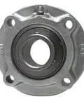 Front view of 1-1/8 in Piloted Flange Single Row Ball Bearing, Nickel-Plated Cast Iron Housing, Set Screw Locking, Contact Seal with Slinger