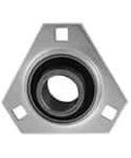 Front view of 15mm Narrow Set-Screw Pressed Steel Flange Mount, Single Item, Metric Flanged Bearing for Linear Slides and Shafts.