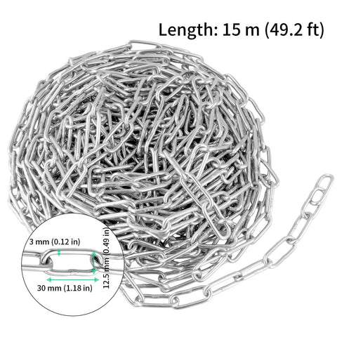 49 Feet 1/8 Inch 304 Stainless Steel Link Proof Coil Chain, Light Duty Chain Link Bulk, Metal Chain Links for smooth motion