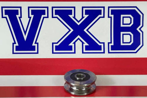 4mm Bore - 18mm Pulley U-Groove Track Roller Bearing 4x18x7mm on display with VXB branding backdrop