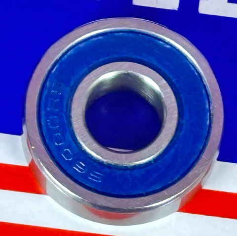 Hybrid Ceramic 6000-2RS Stainless Steel Ball Bearing 10x26x8mm with blue seals and shiny stainless steel surface