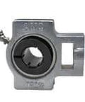 Front view of Accu-Loc 60 mm wide-slot take-up bearing unit single, nickel-plated cast iron housing, concentric collar lock, ball bearing insert.