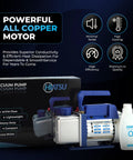 Powerful 4 CFM HVAC Vacuum Pump with Dual Inlet Ports for Auto AC Systems, Hiatsu Pro Grade, includes copper motor and oil