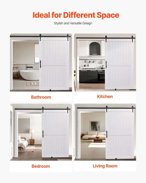Sliding Barn Door 48 By 84 Inch With High Strength MDF Panel And Hardware Kit Waterproof PVC Surface Easy To Install H Frame