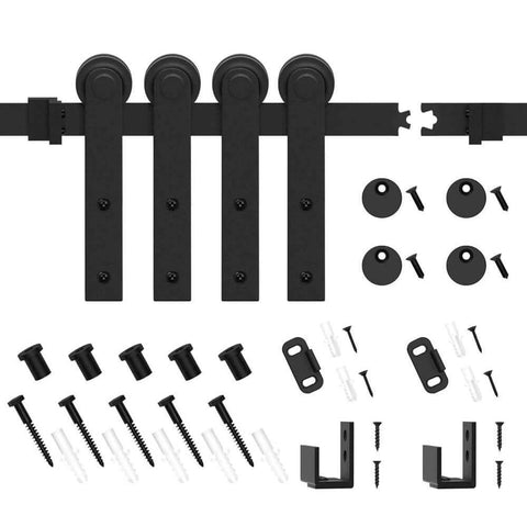 4FT Super Mini Barn Door Hardware Kit for Sliding Double Doors on TV Stands, Wardrobes, and Cabinets, showing I Shape Hanger.
