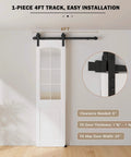 4FT Sliding Barn Door Hardware Kit for Single Doors up to 24 Inch, Heavy Duty Carbon Steel Track shown installed on white door