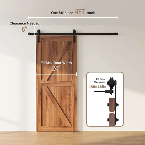 J Shape 4 Foot Barn Door Hardware Kit For Single Sliding Door In Black Carbon Steel Heavy Duty Track System