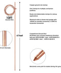 Diagram of 4 Foot Copper Bonded Grounding Rod With 3 Eighth Inch Diameter And 10 Foot Ground Wire Integrated Cable Clips details.