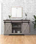 4FT Super Mini Barn Door Hardware Kit for Sliding Double Doors on TV Stands, Wardrobes, and Cabinets installed on a TV stand