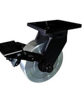 ✝️ 4" inch Caster Wheel 2205 Lbs - Brake Cast iron PU - Top Plate Mount, side view showing brake mechanism and mounting plate.