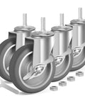 Heavy Duty 4 Inch Caster Wheels With Brakes Set Of 4, 3/8-16 Threaded Stem 1 Inch Long, TPR Soft Quiet Swivel Casters For Carts, Furniture And Shelving