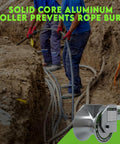 441-4 Inch Feeding Sheave in trench work, solid aluminum roller, prevents rope burn, compatible with Greenlee Tugger models 640 6801 6001