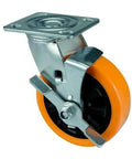 4" inch Heavy Duty Caster Wheel 441 Lbs Side brake PU - Top Plate Mount, designed for smooth motion in automation systems, 1-pack