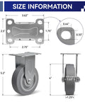 Heavy Duty 4 Inch Caster Wheels Set Of 4 For Cart And Workbench Non Marking Rubber Casters With 1200 Pounds Capacity size details.