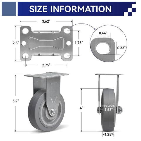 Heavy Duty 4 Inch Caster Wheels Set Of 4 For Cart And Workbench Non Marking Rubber Casters With 1200 Pounds Capacity size details.
