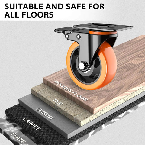 4 inch heavy duty caster wheels set of 4 rated 2200 lb total with locking swivel plate brakes on various floor types