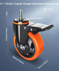 4 Inch Heavy Duty Stem Caster Wheels Set Of 4 With Dual Locking Brakes For Cart And Furniture, 2000 Lb Total Capacity, Threaded Stem Half Inch 13 By 1