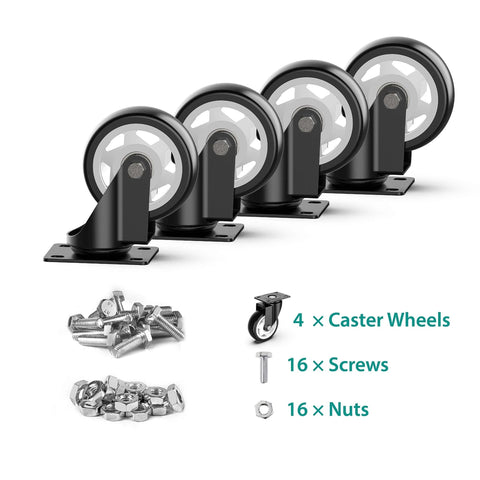 4 Inch Heavy Duty Swivel Caster Wheels Set of 4 No Brake with 1200 Lbs Load Capacity Solid Steel Plate Casters with PVC Wheels