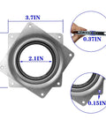 4 Inch Square Lazy Susan Hardware Rotating Bearing Plate with 300 Pound Capacity, dimensions and zinc plated steel close-up