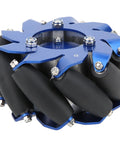 Heavy-duty Mecanum wheel 4 inch with aluminum hub, TPU rollers, dual bearings for industrial robots, enabling omnidirectional movement.