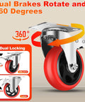 4 Inch Industrial Caster Wheels With Brake Set Of 4 Heavy Duty 2200 Lb Capacity 360 Degree Swivel For Carts Workbenches And Furniture