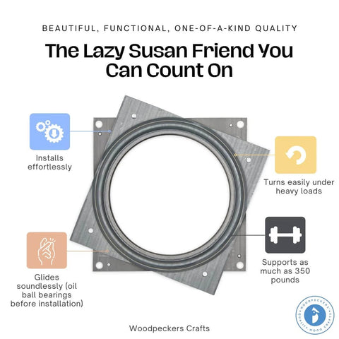 4 Inch Lazy Susan Hardware Pack of 2 Heavy Duty Steel Turntable Ball Bearing with 350 lb Load Capacity, infographic features