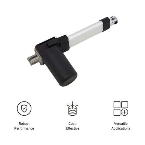 4 Inch Stroke Electric Linear Actuator, 400 lbs Force, IP66 Water Resistance with black and silver finish