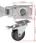 4 Pack Heavy Duty All Terrain Caster Wheels 360 Degree Swivel With Dual Locking Brake For Smooth Mobility, plate mounted dimensions