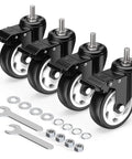 4 Inch Total Locking Stem Caster Wheels Set of 4 Heavy Duty Swivel Casters with 3/8 Inch 16 x 1 Threaded Stem Steel Housing PVC Wheels Black