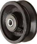 4 Inch Cast Iron V-Groove Wheel With Straight Roller Bearing For Caster Systems, 700 Lb Capacity, side view, black finish