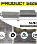 5 Pack Weld On Bullet Barrel Hinges 4 Inch Heavy Duty Carbon Steel For Swing Doors Trailers Ramps, side view of hinge