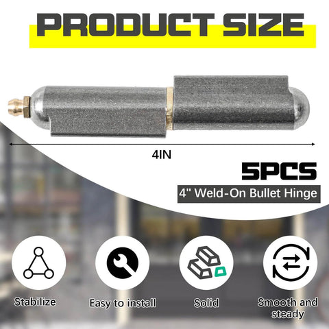 5 Pack Weld On Bullet Barrel Hinges 4 Inch Heavy Duty Carbon Steel For Swing Doors Trailers Ramps, side view of hinge