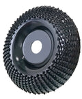 4 Inch Wood Carving Disc For Angle Grinders With Five Eighths Inch Arbor showing curved wood shaping wheel with spiked surface