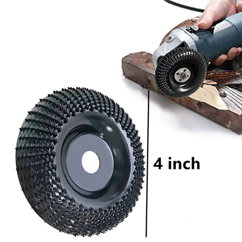 4 Inch Wood Carving Disc for Angle Grinders with Five Eighths Inch Arbor Curved Wood Shaping Wheel for leveling high spots and smoothing