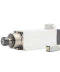 Side view of Beefy 4KW ER25 Air Cooled Spindle Motor 220V 380V showing square body design and ceramic bearings for CNC milling.
