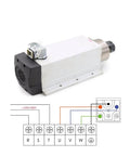 Beefy 4KW ER25 Air Cooled Spindle Motor 220V 380V for Woodworking, square ceramic bearings, wiring diagram, CNC ready, front side view