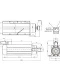 Technical drawing of Beefy 4KW ER25 Air Cooled Spindle Motor 220V 380V for woodworking, showing dimensions and connection details.