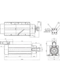Technical drawing of a 4kW ER25 air cooled spindle motor for CNC milling and machining, showing dimensions and square type ball bearings.
