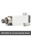 4kW ER25 air cooled spindle motor for CNC milling and machining with square type ball bearings, 220V and 380V compatibility