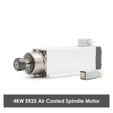 4kW ER25 air cooled spindle motor for CNC milling and machining with square type ball bearings, 220V and 380V compatibility