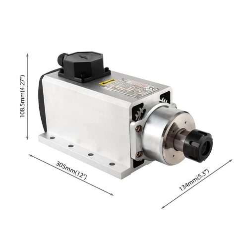 220V 4KW Square Air Cooled CNC Spindle Motor For CNC Router Machines, showing compact square housing and ER25 6mm collet