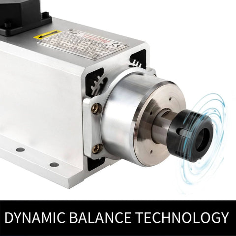 220V 4KW Square Air Cooled CNC Spindle Motor with ER25 6mm Collet featuring Dynamic Balance Technology for CNC Router Machines
