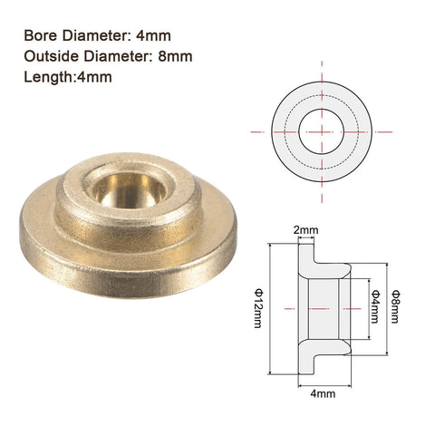 2 Pieces Flanged Sleeve Bearing 4mm X 8mm X 4mm POM Self Lubricating Oilless Bushing Gold Color with dimensions
