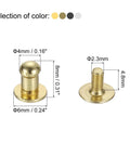 4mm Ball Head Button Rivets With Screw Back For Leather Craft DIY Handbag Belt 100 Pack In Four Colors with size details