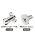 4mm Ball Head Stud Rivets With Screw Back For DIY Leather Craft Handbags And Belts 15 Pack in Silver Zinc Alloy