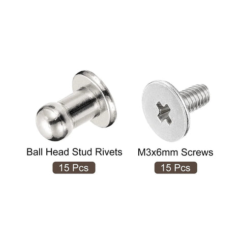 4mm Ball Head Stud Rivets With Screw Back For DIY Leather Craft Handbags And Belts 15 Pack in Silver Zinc Alloy