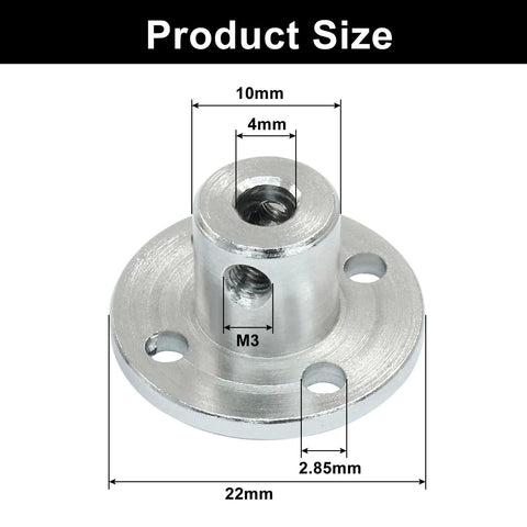 Rugged 4mm flange shaft coupling product size diagram for RC motors, showing 22mm diameter and 10mm thickness with a 4mm center hole.