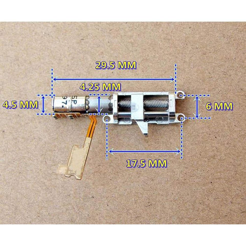 Top view of Mini Micro 4mm 5V 2-Phase 4-Wire Precision Planetary Gearbox Gear Stepper Motor with metal slider nut, dimensions visible